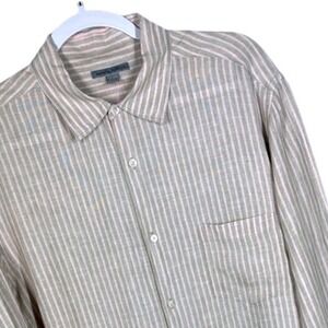 MARTIN GORDON Men's Long Sleeve Striped Linen Button Down Shirt Size L